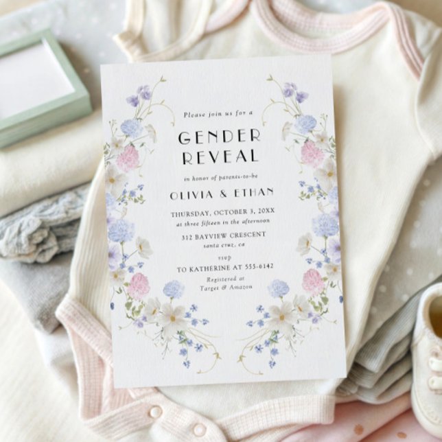 Pink Blue Wildflower Spring  Summer Gender Reveal Invitation (Creator Uploaded)