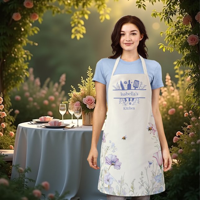 Pink blue wildflowers bees apron (Creator Uploaded)