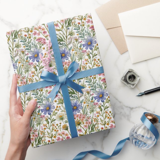Pink Blue Wildflowers Bridal Shower Baby Shower Wrapping Paper (Gifting)
