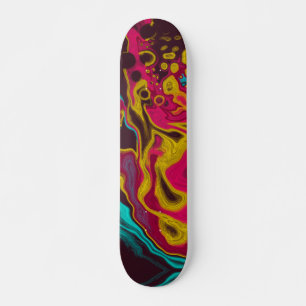 Pink Blue Yellow Abstract Acrylic Pour Fluid Art Skateboard
