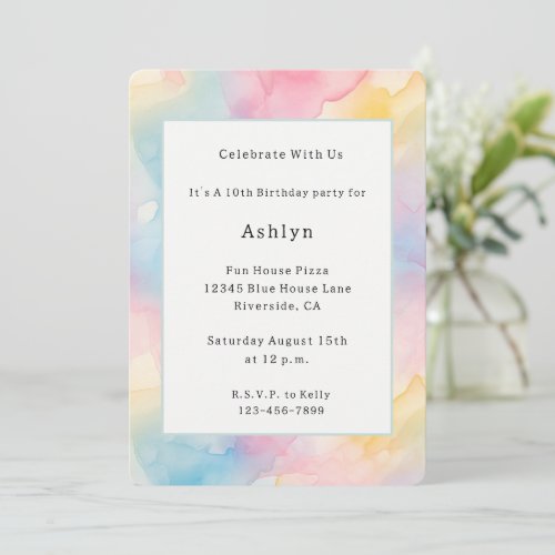 Pink Blue Yellow Abstract Whimsical Birthday Invitation