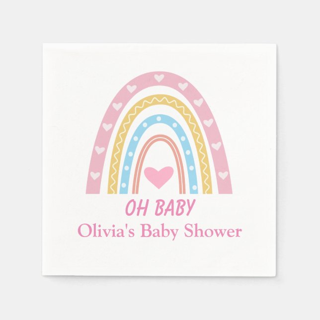 Pink Blue Yellow Boho Rainbow Oh Baby Shower  Napkins (Front)