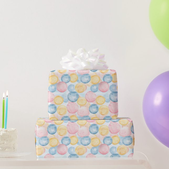 Pink Blue Yellow Bubble Gum Birthday Wrapping Paper (Party Gifts)