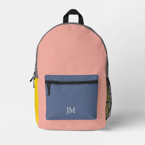 Pink Blue Yellow Color Block Monogram Initials Printed Backpack