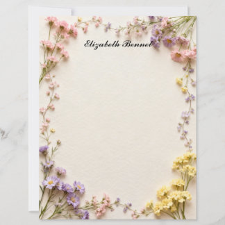 Pink Blue Yellow Dried Flowers Stationery Paper