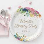 Pink Blue Yellow Floral Birthday Party Paper Plates<br><div class="desc">Elegant pink,  blue,  and yellow watercolor floral on white birthday party paper plates. Contact us for help with customization or to request matching products.</div>