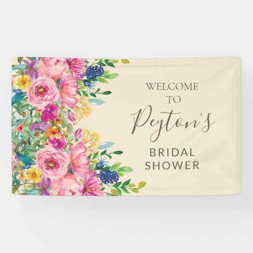 Pink Blue Yellow Floral Cream Bridal Shower Banner