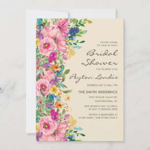 Pink Blue Yellow Floral Wildflowers Bridal Shower Invitation