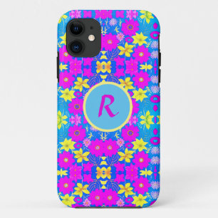 Pink blue yellow flower pattern background add nam iPhone 11 case