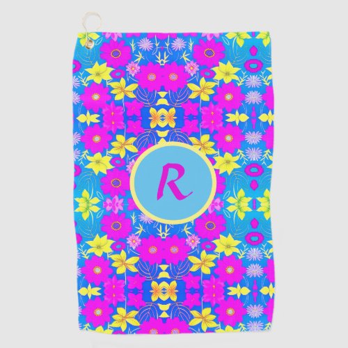 Pink blue yellow flower pattern background add nam golf towel