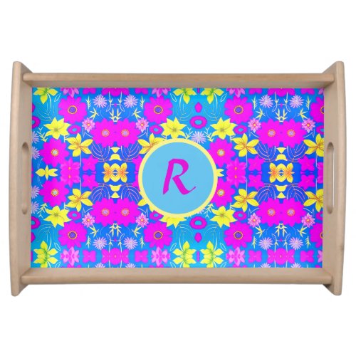 Pink blue yellow flower pattern background add nam serving tray