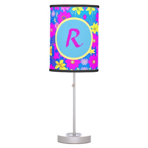 Pink blue yellow flower pattern background add nam table lamp