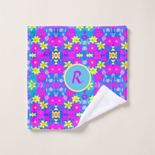 Pink blue yellow flower pattern background add nam wash cloth