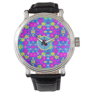 Pink blue yellow flower pattern background add nam watch