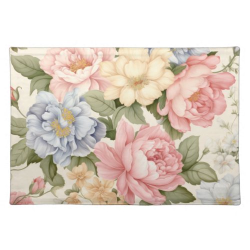 Pink Blue Yellow Flowers Cloth Table Placemat