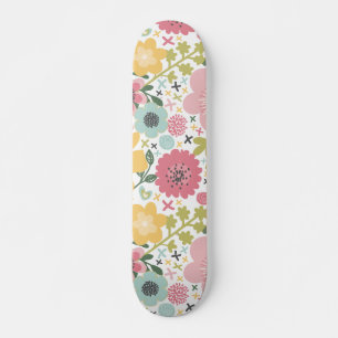 Pink Blue Yellow Flowers Modern Floral Skateboard