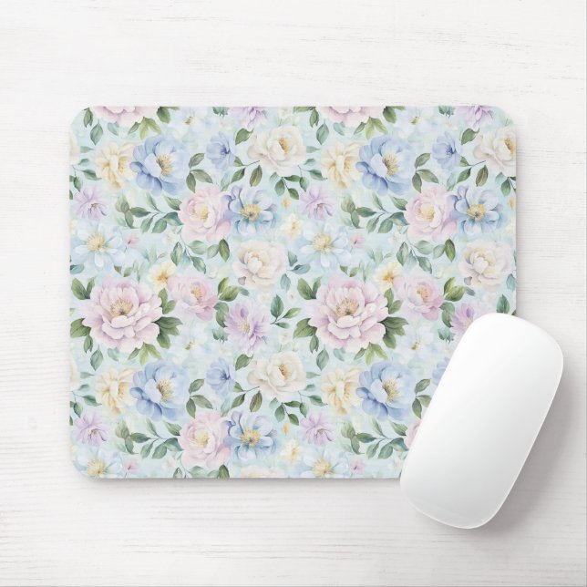 Pink Blue Yellow Flowers Mouse Pad (With Mouse)