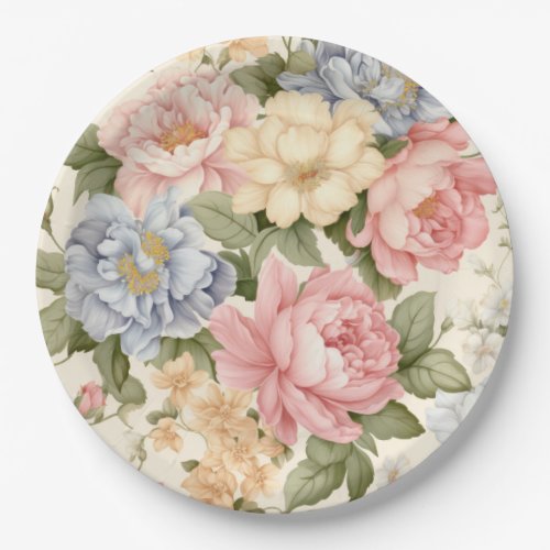 Pink Blue Yellow Flowers Paper Plate