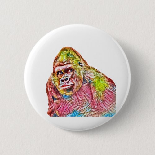 Pink Blue Yellow Gorilla Painting Button