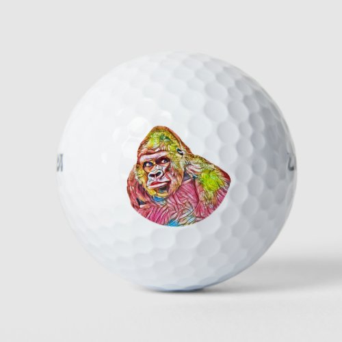 Pink Blue Yellow Gorilla Painting Golf Balls