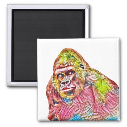 Pink Blue Yellow Gorilla Painting Magnet