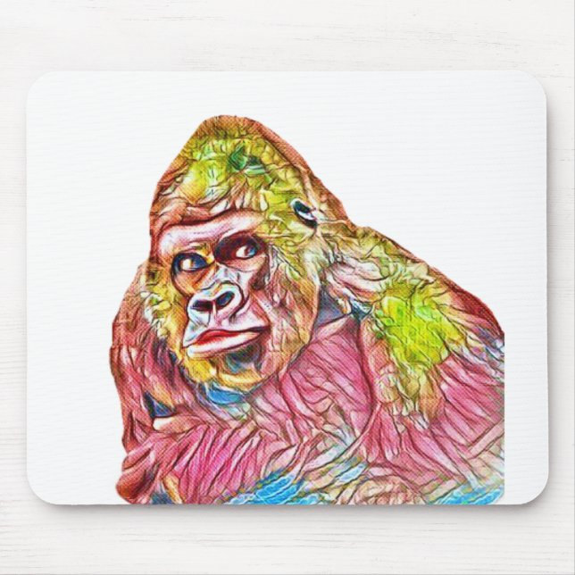 Pink Blue Yellow Gorilla Painting Mouse Pad (Front)