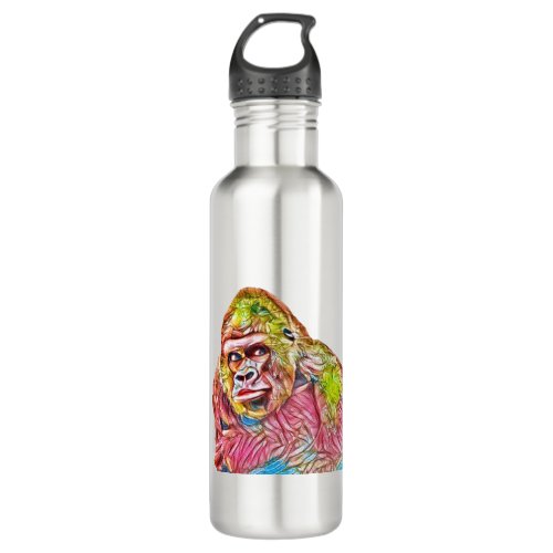 Pink Blue Yellow Gorilla Painting Stainless Steel Water Bottle