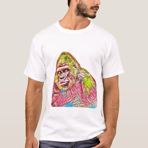 Pink Blue Yellow Gorilla Painting T_Shirt