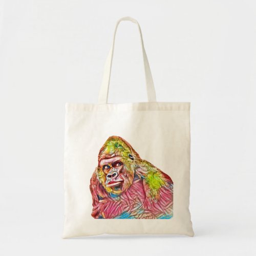 Pink Blue Yellow Gorilla Painting Tote Bag