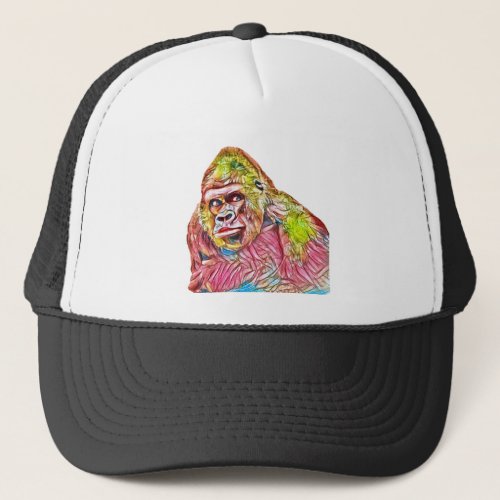 Pink Blue Yellow Gorilla Painting Trucker Hat