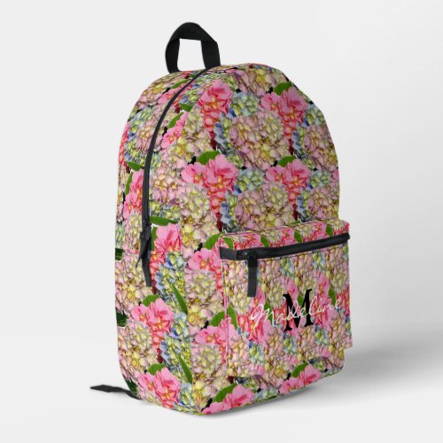 pink blue yellow green floral hydrangeas  printed backpack