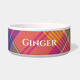 Pink Blue Yellow Green Plaid Pet Feeding Bowl