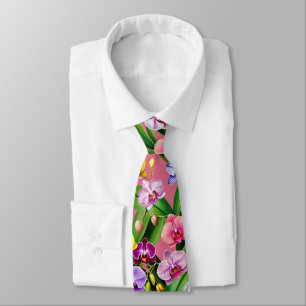 Pink Blue Yellow Lilac Green Orchid Flowers Neck Tie