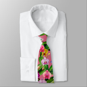 Pink Blue Yellow Lilac Green Orchid Flowers Neck Tie