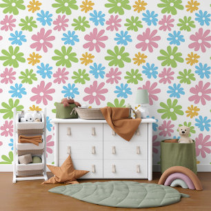 Pink Blue Yellow Lime Green Floral Art Pattern Wallpaper