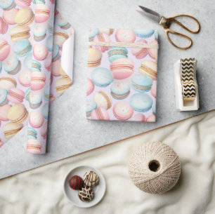 Pink Blue Yellow Macarons Birthday Wrapping Paper