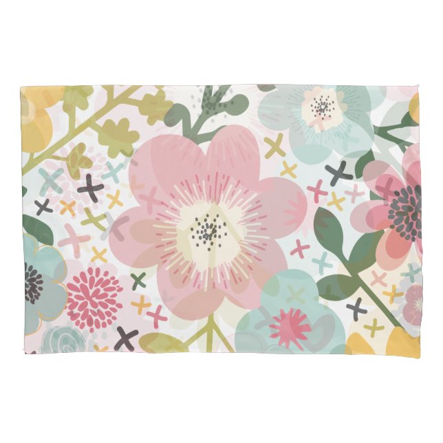 Pink Blue Yellow Modern Floral  Pillow Case (Front)