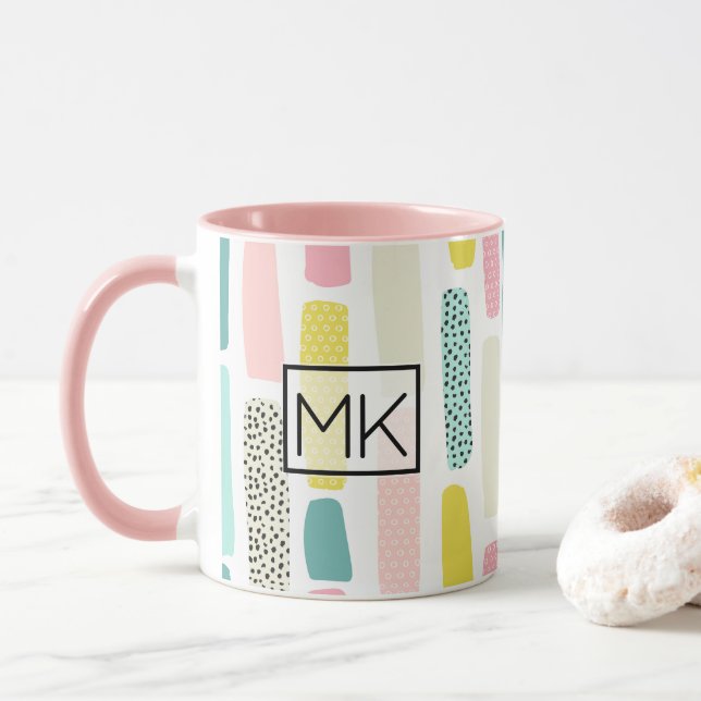 Pink, Blue yellow Pastel Paintbrush Coffee Mug (With Donut)