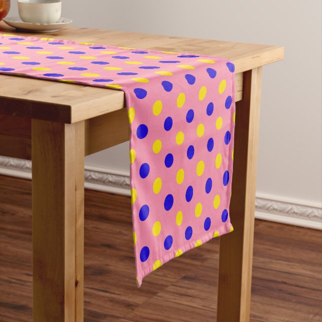 Pink Blue Yellow Polka Dots Design  Short Table Runner (In Situ)