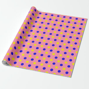 Pink Blue Yellow Polka Dots Design Wrapping Paper