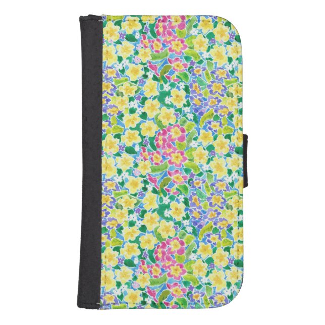 Pink Blue Yellow Primroses Wallet Smartphone Case (Front)