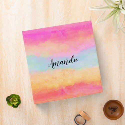 Pink Blue Yellow Rainbow Abstract Stripes 3 Ring Binder