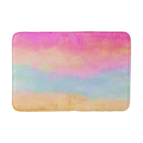 Pink Blue Yellow Rainbow Abstract Stripes Bath Mat