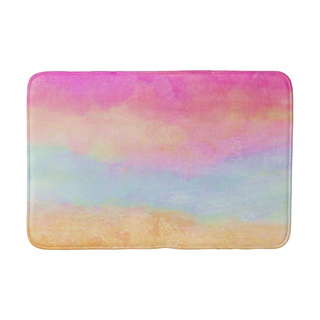 Pink Blue Yellow Rainbow Abstract Stripes Bath Mat (Front)