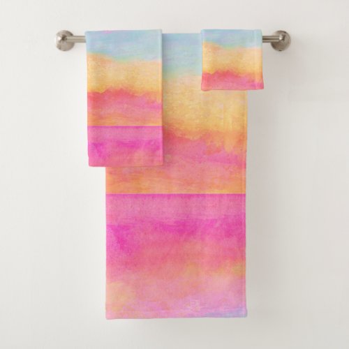 Pink Blue Yellow Rainbow Abstract Stripes Bath Towel Set
