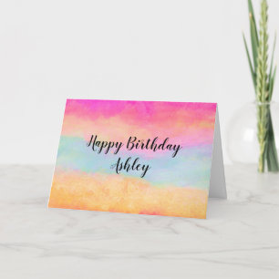 Pink Blue Yellow Rainbow Abstract Stripes Birthday Card
