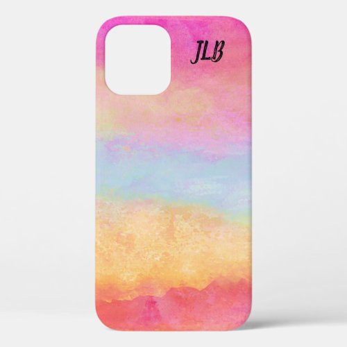 Pink Blue Yellow Rainbow Abstract Stripes iPhone 12 Case