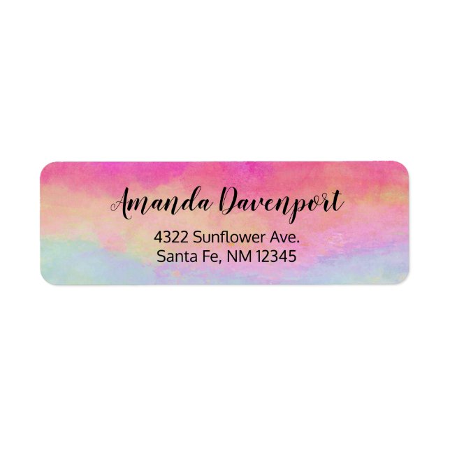 Pink Blue Yellow Rainbow Abstract Stripes Label (Front)