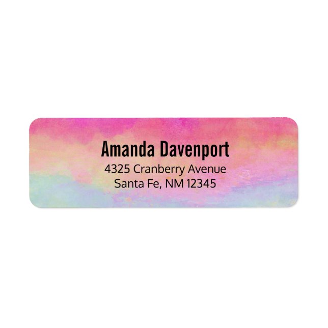 Pink Blue Yellow Rainbow Abstract Stripes Label (Front)