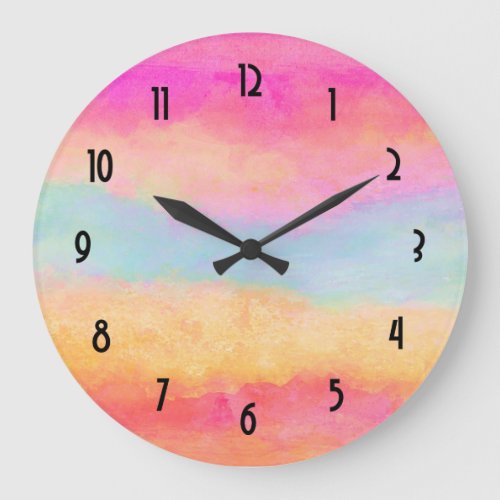 Pink Blue Yellow Rainbow Abstract Stripes Large Clock